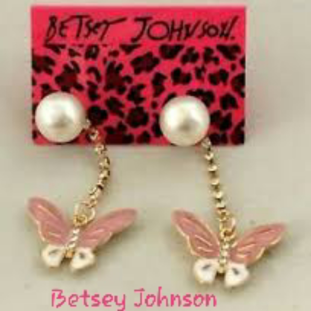 Betsey Johnson Earrings Pearl Butterfly Stud